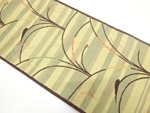 未使用品　横段に草花模様織り出し　袋帯